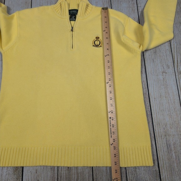 Lauren Ralph Lauren 1/4 Zip Pullover Sweater Crest Logo‎ Yellow Cotton L - Picture 3 of 7